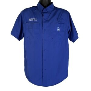 Duke Blue Devils Shirt Men's Med Blue‎ Short Sleeve Button Up Vented Performance